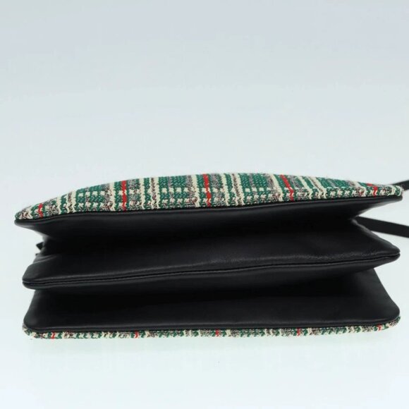 CELINE Trio Large Shoulder Bag Canvas Green Gold Auth 88114V - Picture 6 of 16